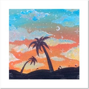 Palm Tree Sunset Painting Posters and Art